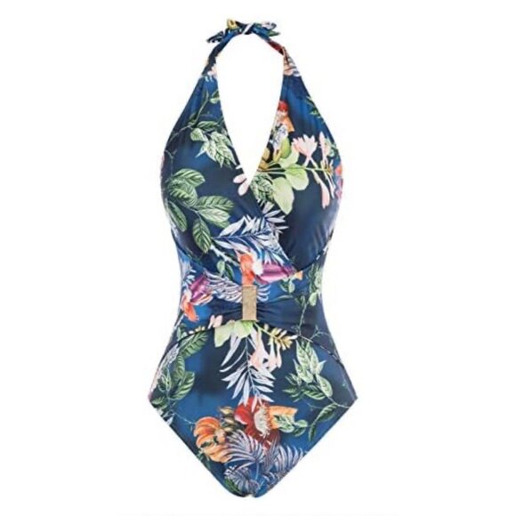 Grace Karin Other - GRACE KARIN Halter V Neck One Piece Swimsuit Women's XL Blue Monokini Floral NWT
